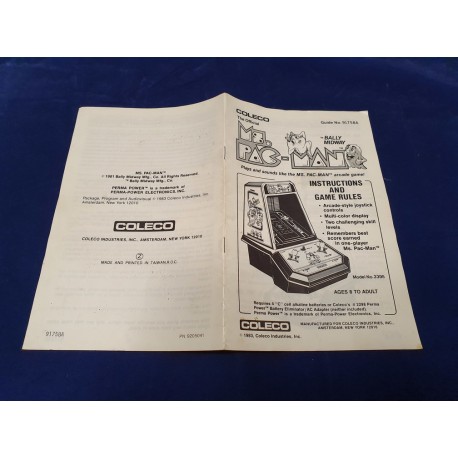 Coleco Ms Pacman instruction manual guide n° 91758A